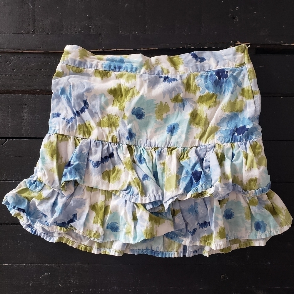Gymboree Little Girls 6 Blue Green Watercolor Floral Ruffle Skirt